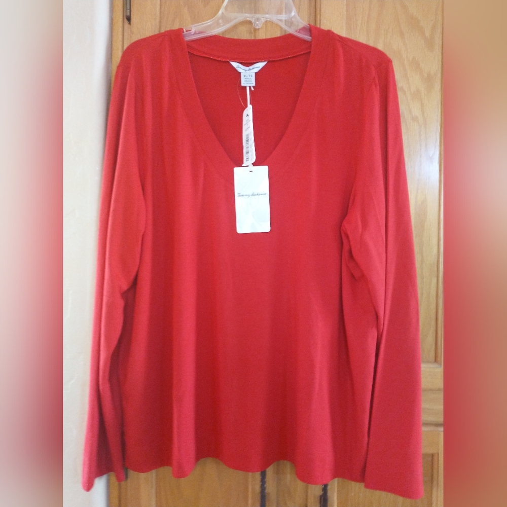 Tommy Bahama Red V Neck Long Sleeve Top XL